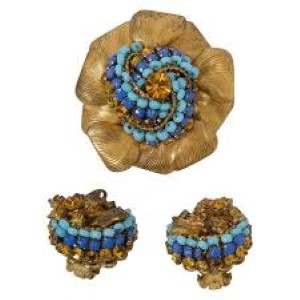 Miriam Haskell 1950's brooch and earrings